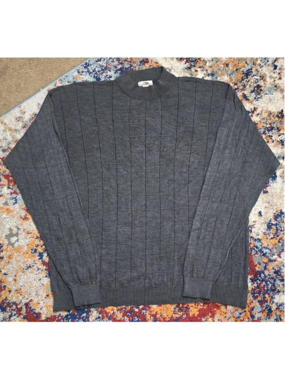 Vintage Louis Roth 100% Silk Knit Sweater Mens 3XT Gray Mock Neck Grid Luxury